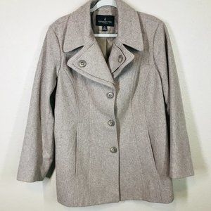 London Fog Gray Neutral Wool Blend Button Down Collared Pea Coat